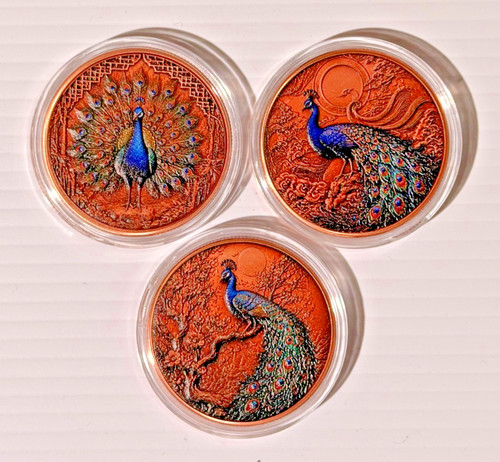 3er set pfau kupfermünzen - 3er, 1