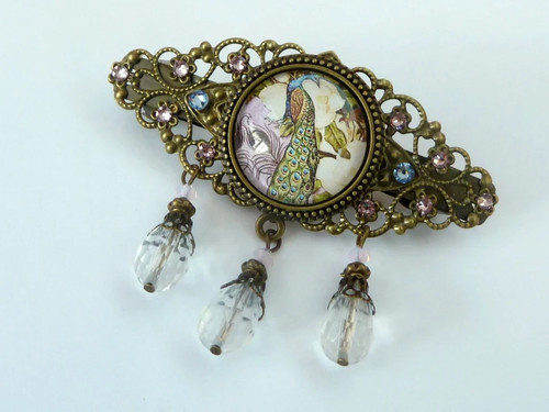 Haarspange mit pfau motiv - haarspange,