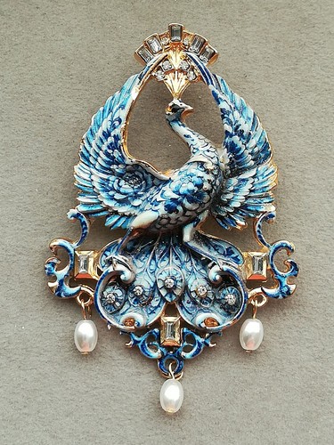 Pfau brosche gold blau - brosche,