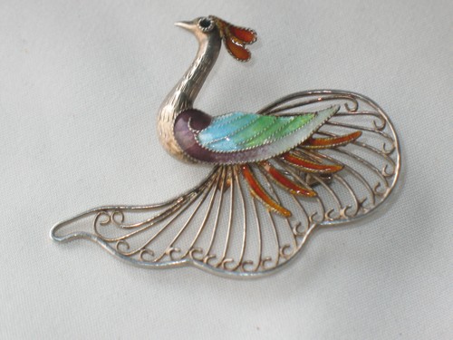 Jugendstil silber brosche pfau - jugendstil,
