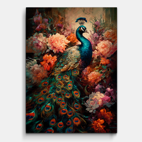 Leinwandbild pfau blumen - leinwandbild,