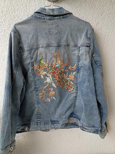 Coole jeansjacke bestickt pfau - coole,